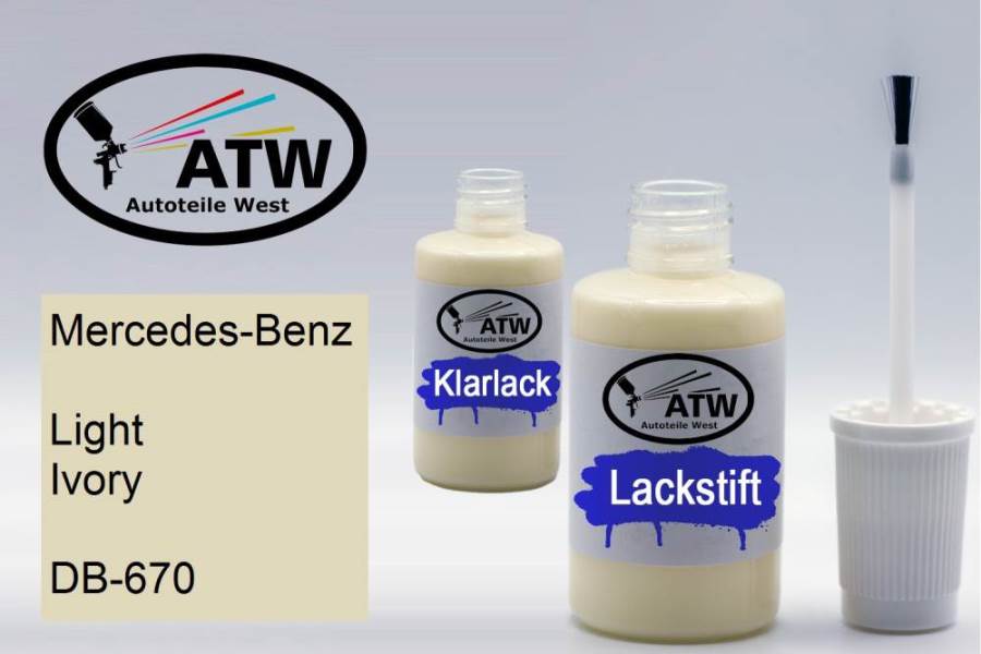 Mercedes-Benz, Light Ivory, DB-670: 20ml Lackstift + 20ml Klarlack - Set, von ATW Autoteile West.